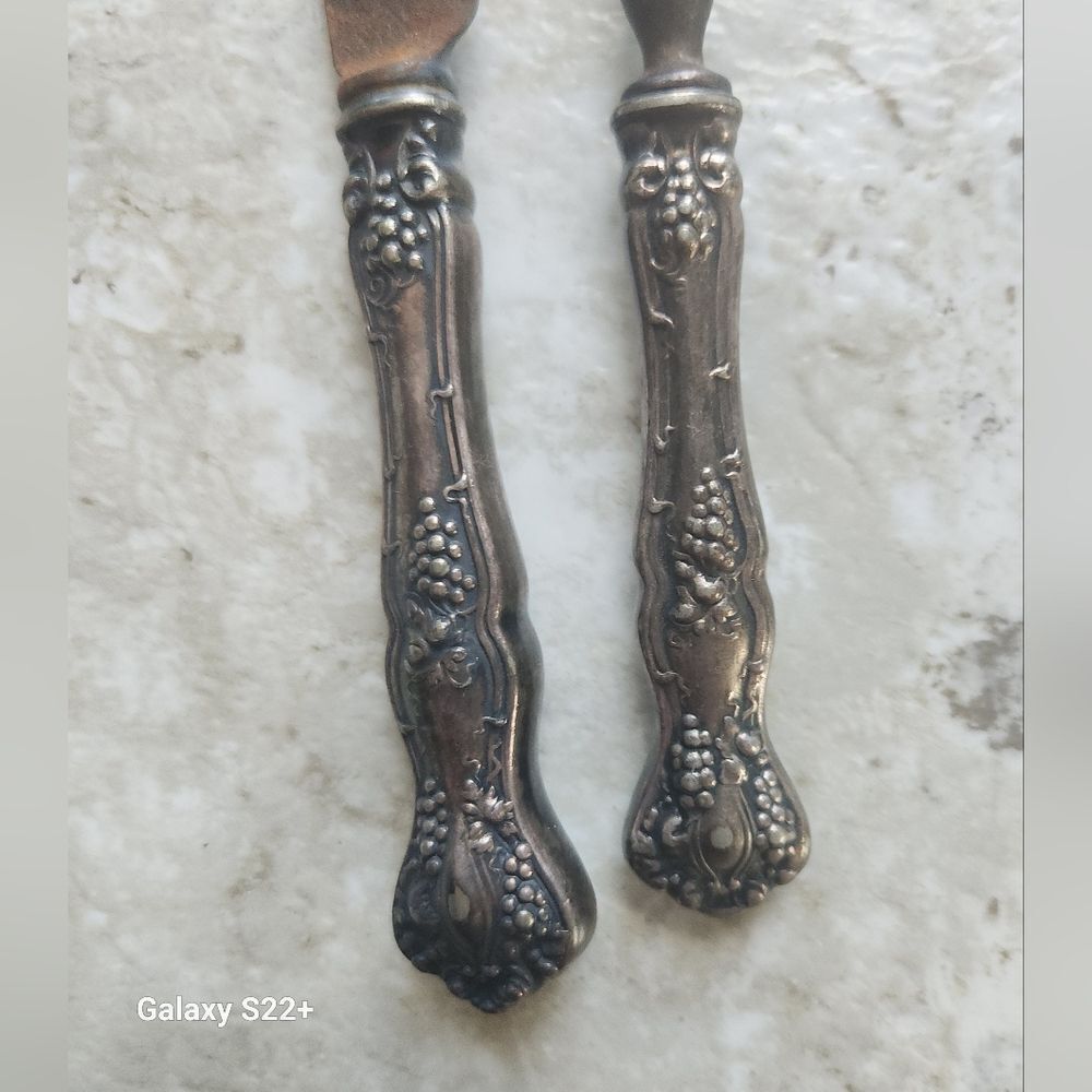 Vintage Serving knife and fork with grape vine style and small ladle